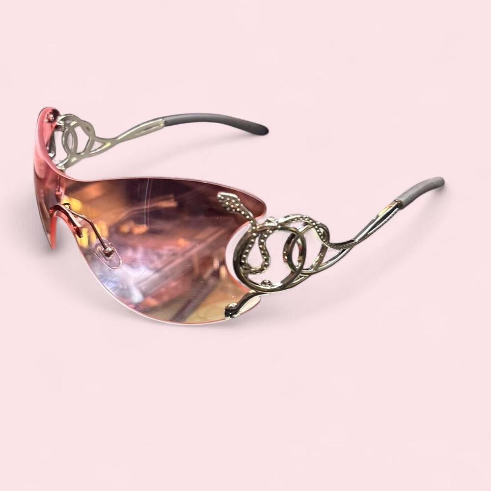 Y2k cybergoth oversized rimless gradient Pink Sunglasses